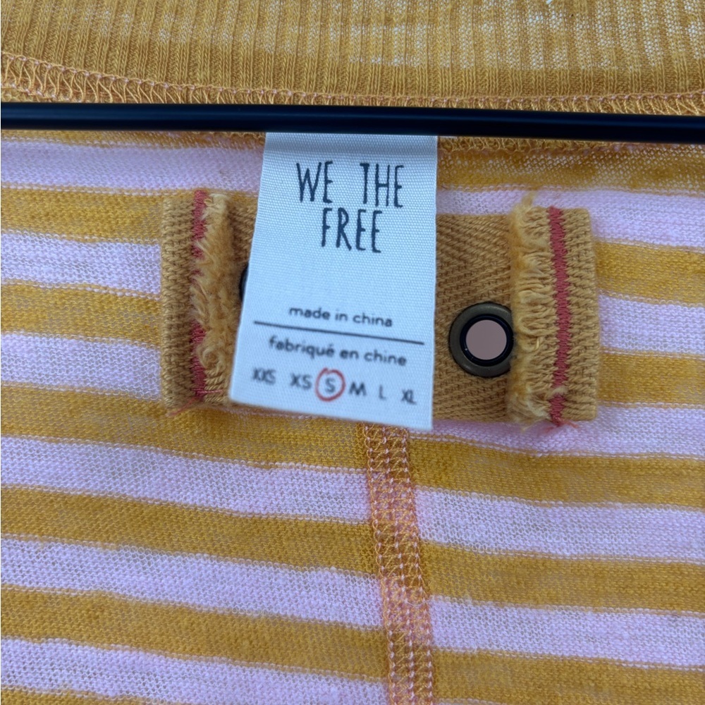 We The Free Take Me Striped Tee in Yellow and Pink V-Neck Tee Size Small - Picture 2 of 7